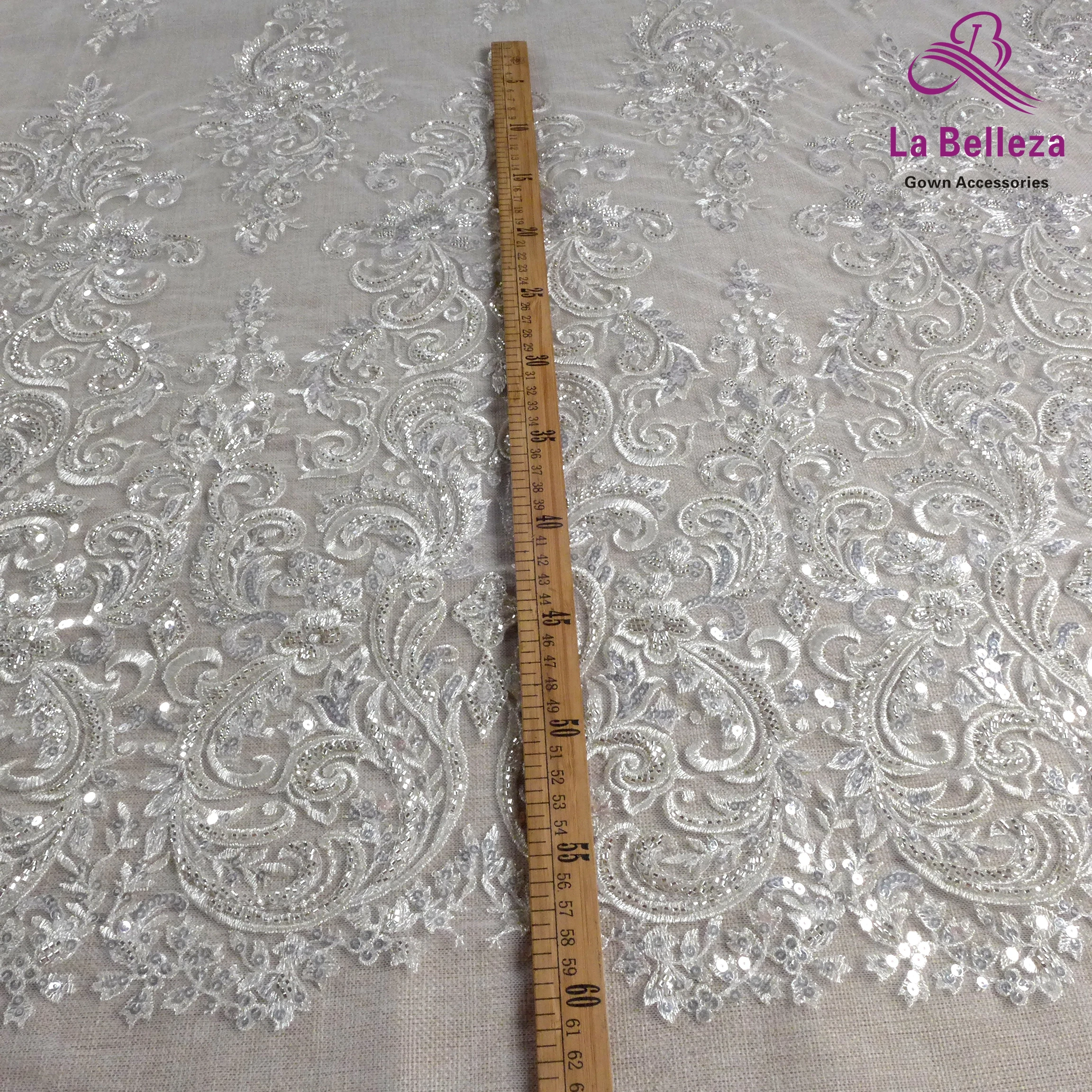 La Belleza 2021 fashion bridal lace,Large patterns lace fabric,silver beading wedding dress lace fabric 51\'\' width 1 yard