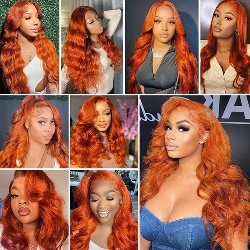 Perruque Lace Front Wig Body Wave Naturelle, Cheveux Humains, Orange, 13x6, Couleur #350, Pre-Plucked, Naissance des Cheveux Naturelle, 30 Pouces, Vidéo, pour Femme