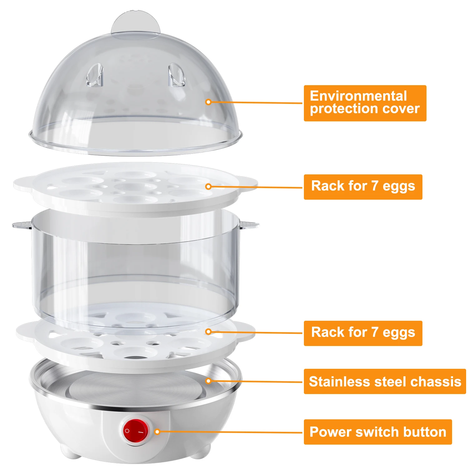 Egg Cooker - CACHOO Rapid Hard Boiled Egg Cooker with Measuring Cup, 14-Egg Capacity Egg Steamer with Boil-Dry Protection