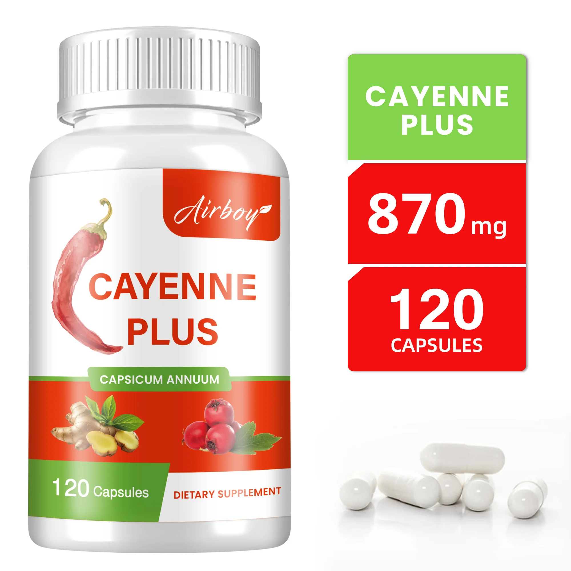 Cayenne Capsules - Digestive Support, Circulation Boost, Cardiovascular Health - 120 Capsules