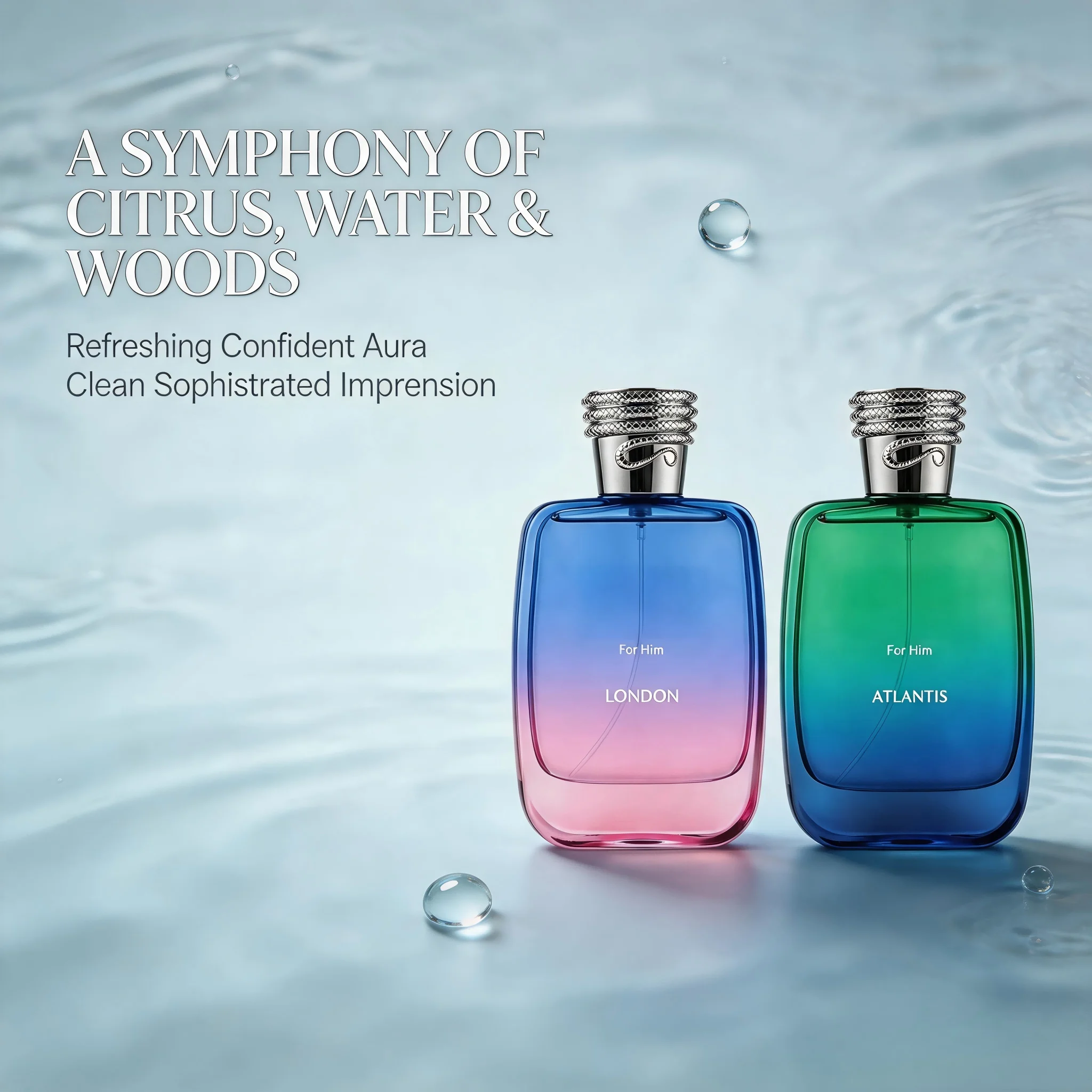 

Men Eau de Parfum, London / Atlantis 2 Scents Optional, Fresh Aquatic Woody Long Lasting Cologne for Daily & Night Out