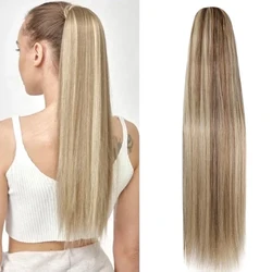Blonde Long Ponytail p8/613 Ponytail Wig Piece 100% Human Hair Extension Drawstring Straight Clip Ponytail 16-26 Inches