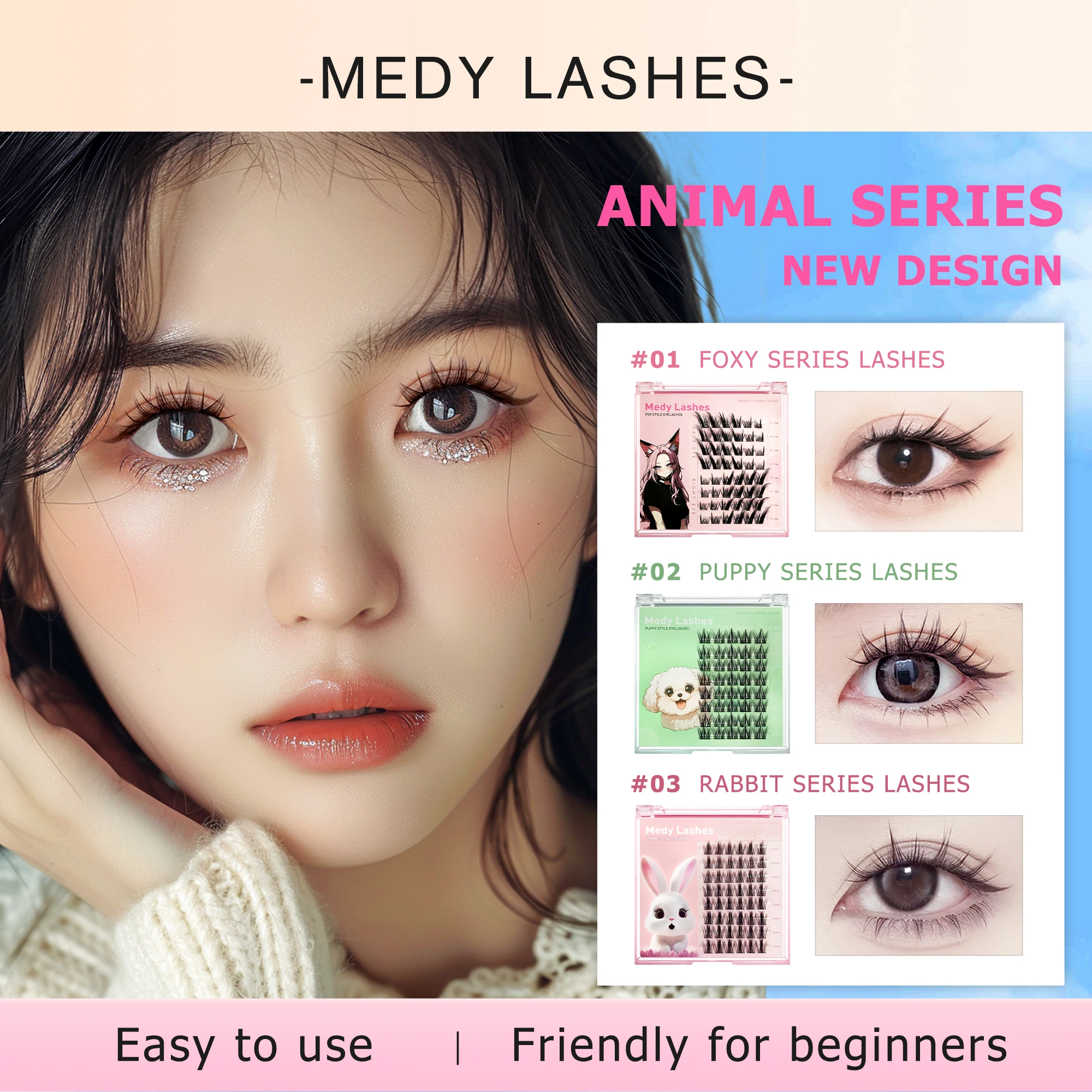 Welpen Wimpern Fuchs Serie Kaninchen Wimpern segmentiert falsche Wimpern natürliche Simulation dicke einzelne Cluster Comic Fee Wimpern