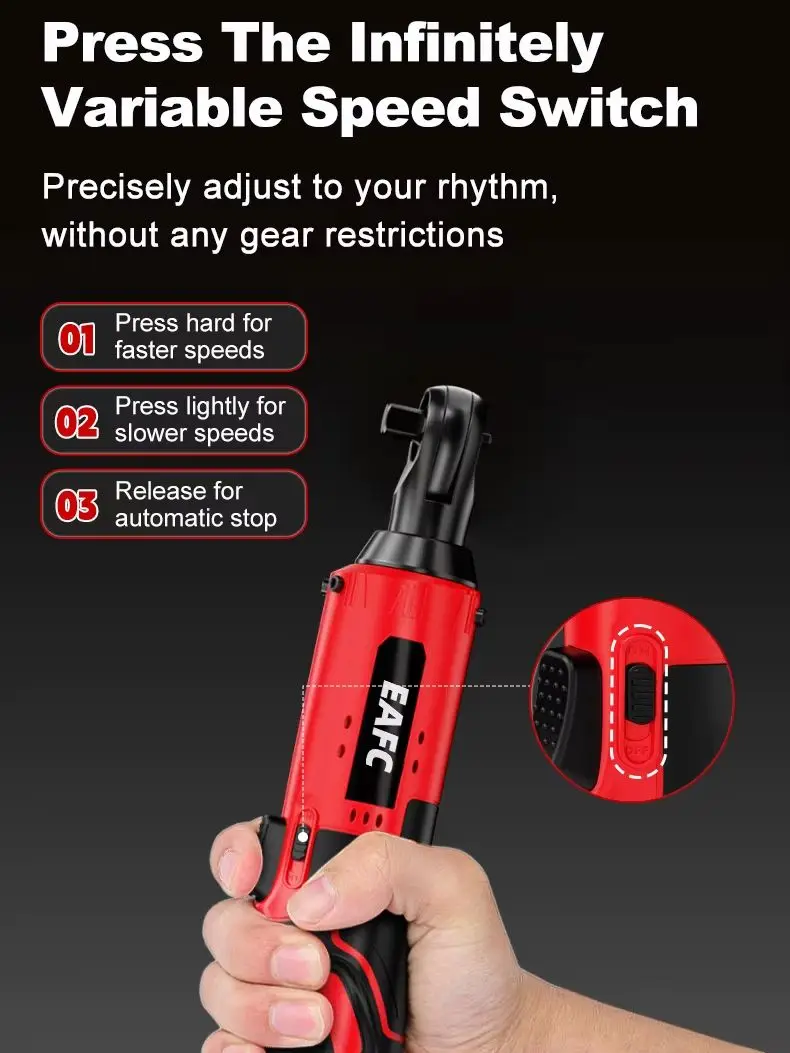 EAFC clé à cliquet électrique 3/8 pouces 45N.M couple maximum avec lumière LED avec batterie Li-ion et chargeur rapide pour la réparation automobile