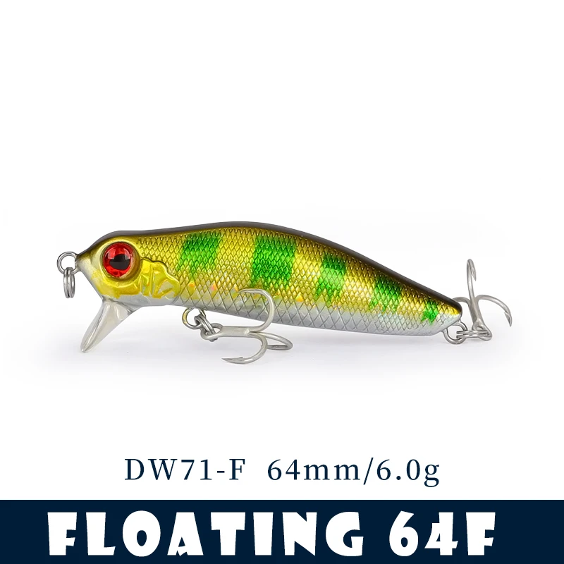 TSURINOYA 64F Ondiepe Runner Drijvende Minnow DW71 64mm 6.0g Riviervissen Ajiing Game Vissen Lokken Wobbler Kunststoffen Nep Aas