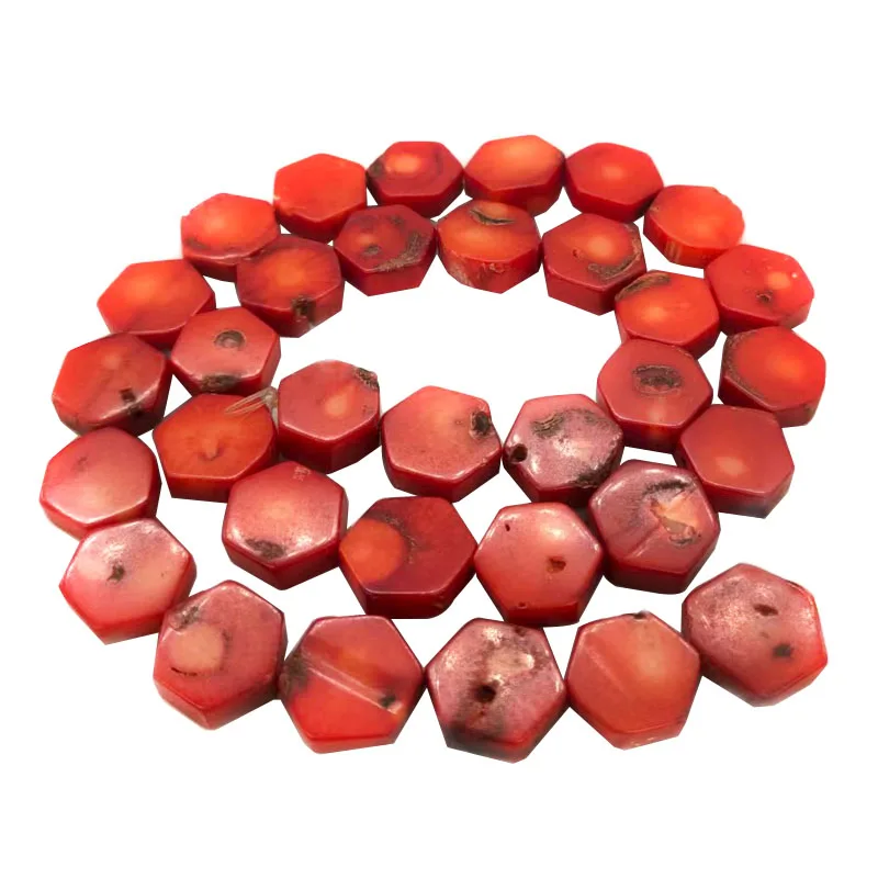 16 inches 5x11mm Red Flat Hexagonal Carved Natural Coral Beads Loose Strand