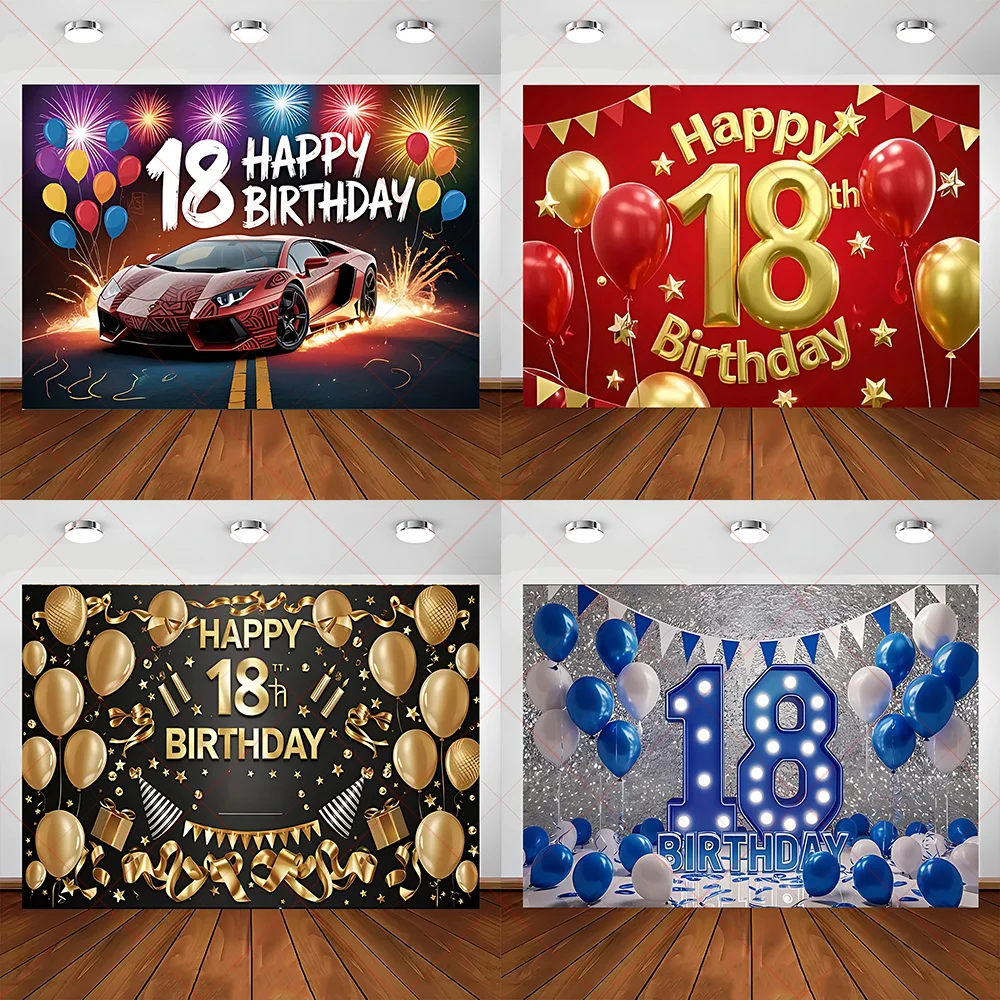 

18th Birthday Party Backdrop Black Gold Glitter Balloon for Women Men Boys Girls Party Decorations Bar Mitzvah Photography Props