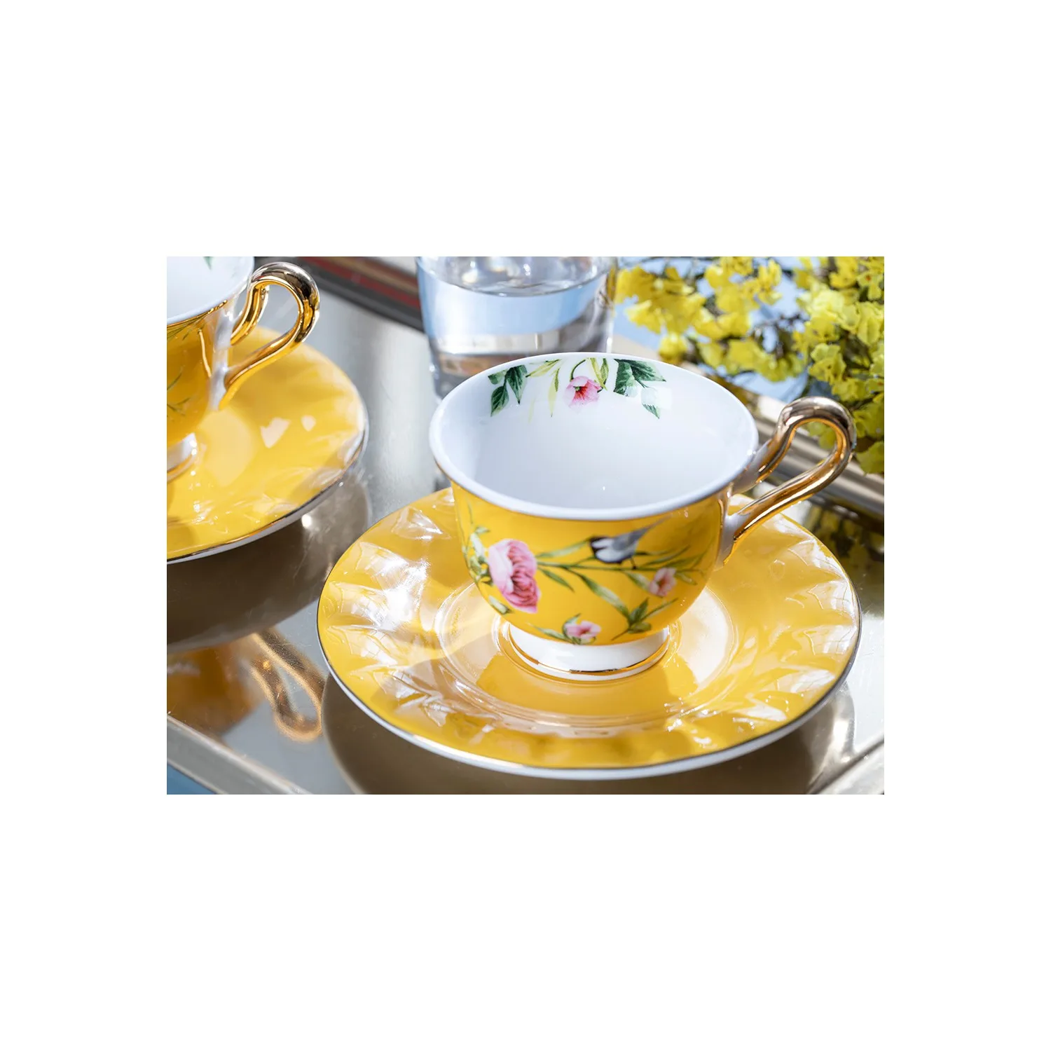 English Home Vanilla Porcelain Set of 2 Coffee Cups 90 ml Yellow-Orange