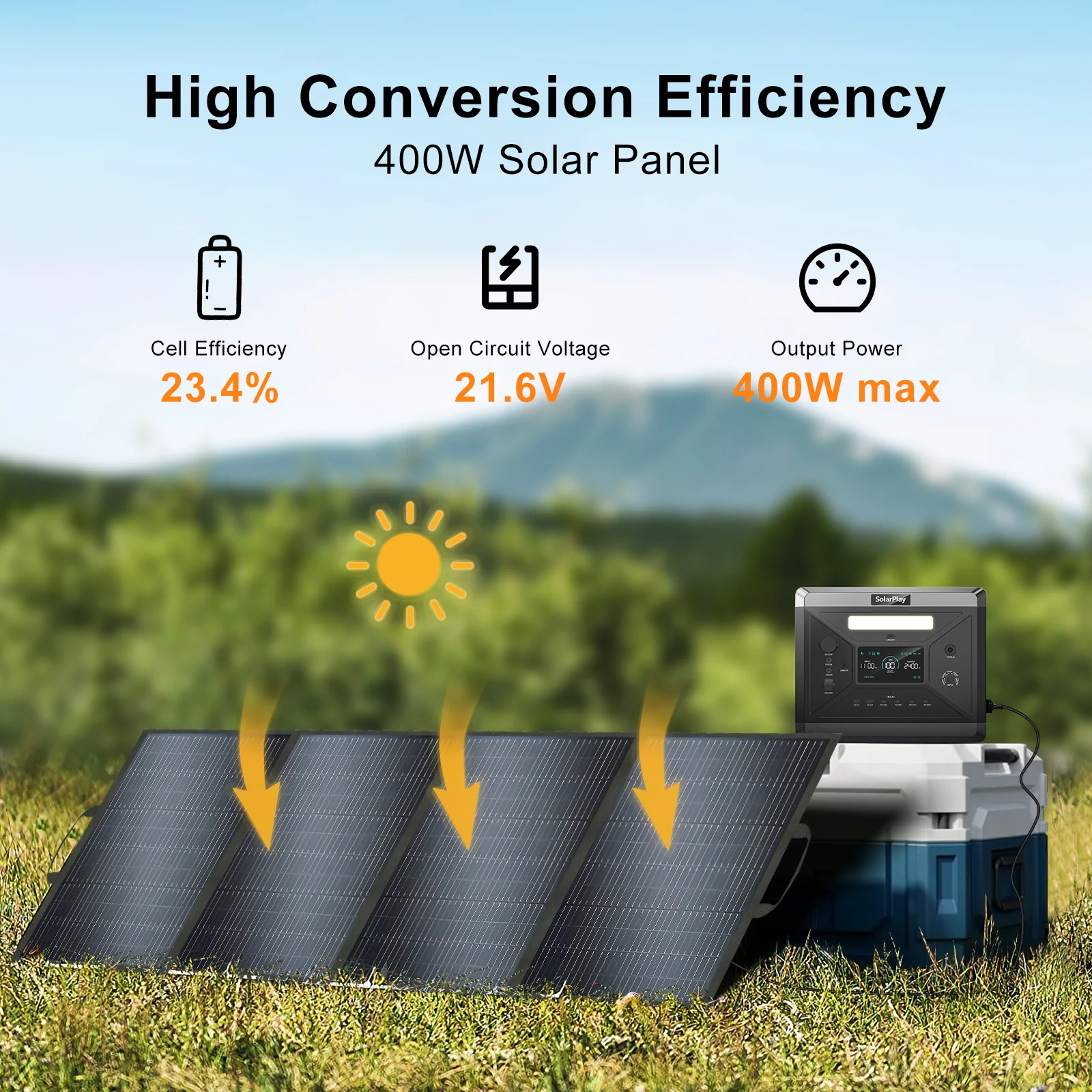 SOLARPLAY  400W Foldable Solar Panel High-Efficiency Solar Module Solar Charger with Solar Output for RV Off-Grid Boat Home Camp