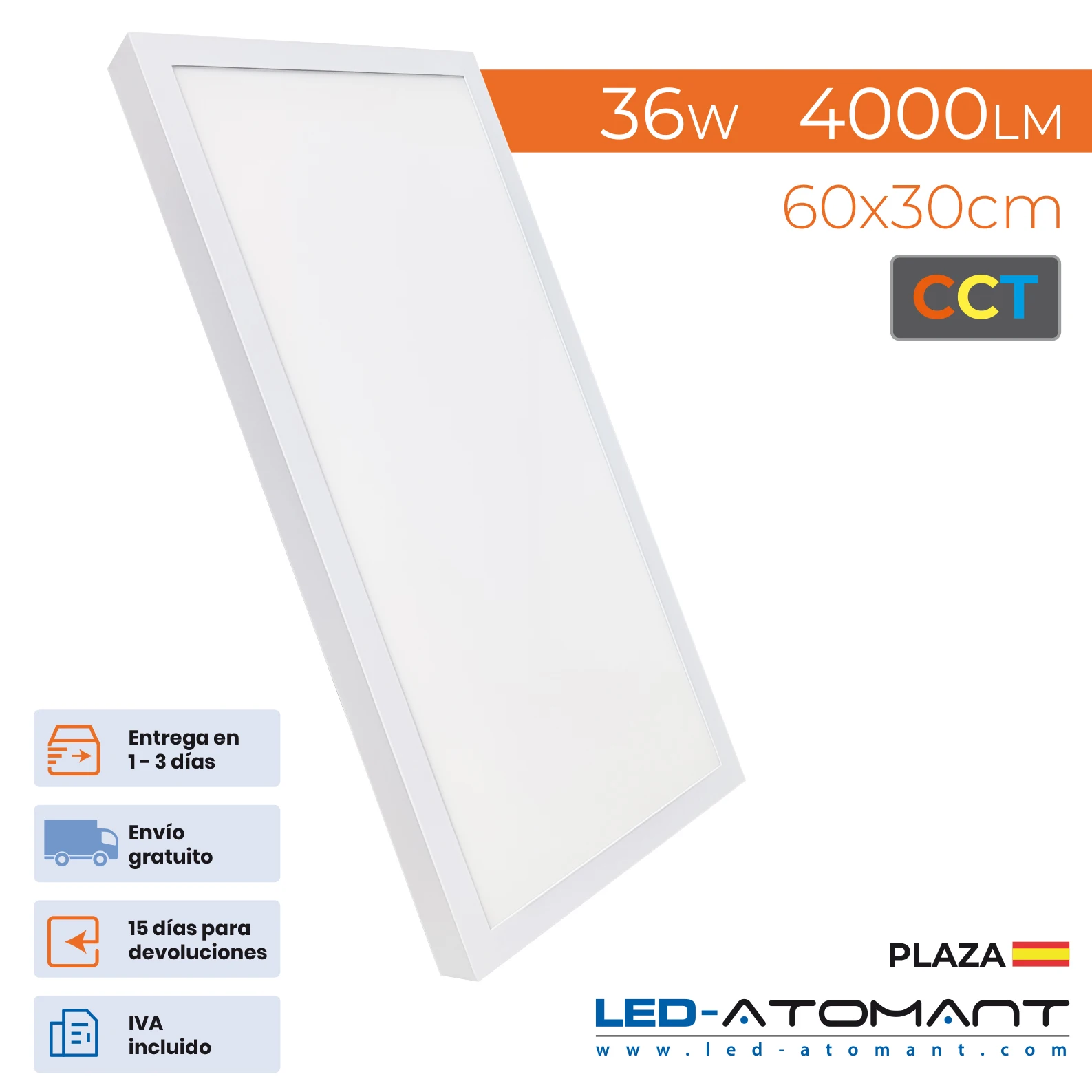 LED Panel Kit 60x30cm CCT 36W 4000LM + white surface bracket