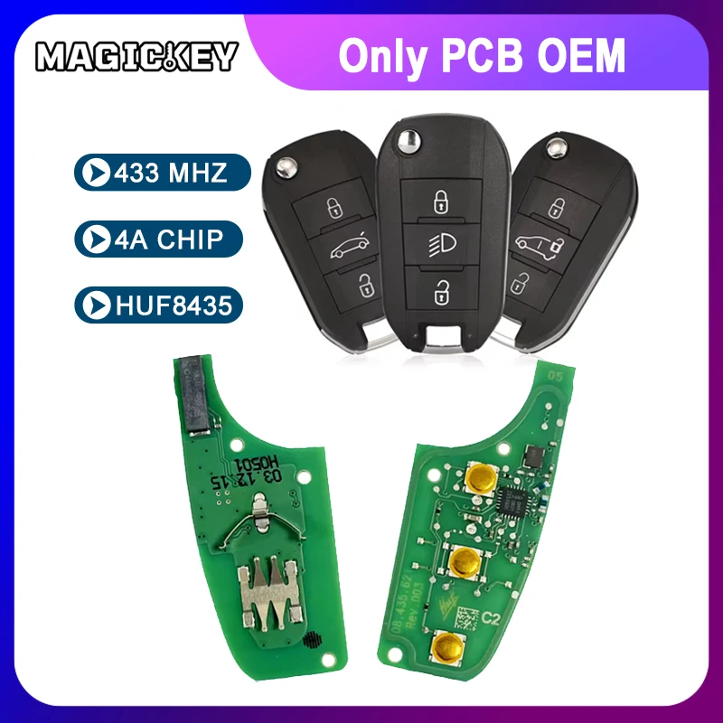 4A Chip 433MHz OEM PCB Car Key For Peugeot 208 2008 3008 Citroen C3 C4 Cactus Opel Mokka Combo Toyota Proace Crosa Vivaro