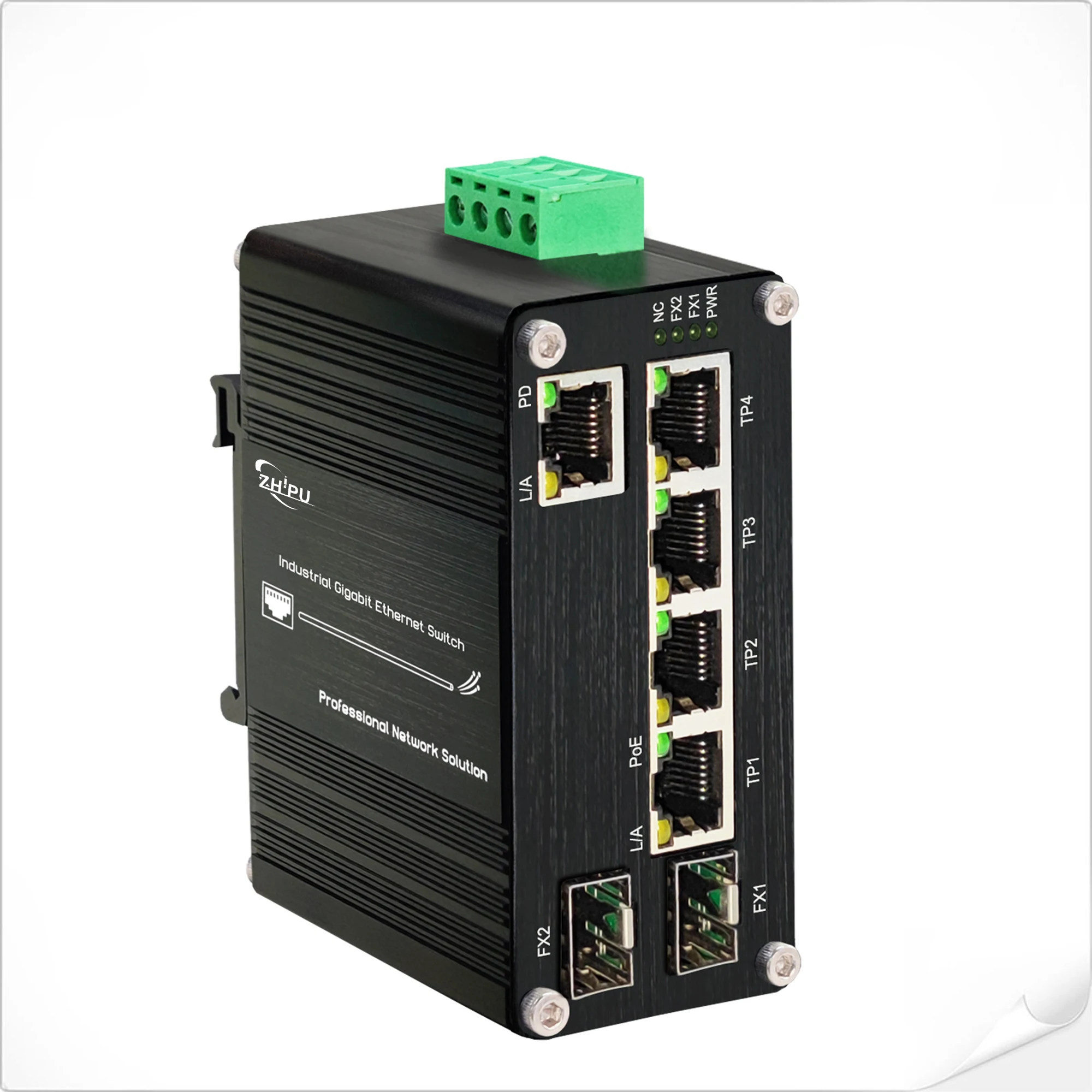 Industrial Gigabit PoE Fiber Switch IEEE802.3bt 90W 5-Port 10/100/1000Mbps RJ45 and 2Port 100/1000X SFP DC48-57V Unmanaged PoE++