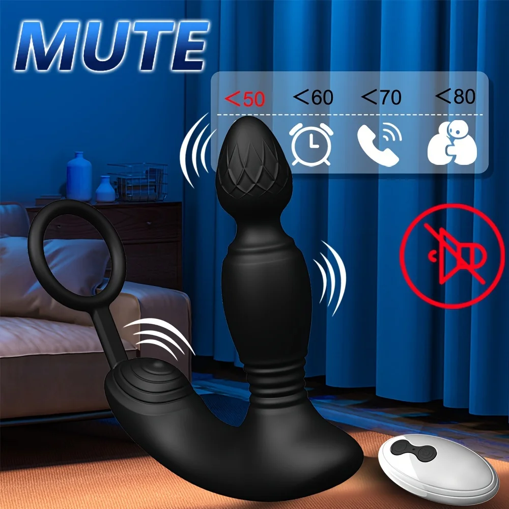 HESEKS Three Motors Thrusting Prostate Massager Male Vibrator Remote Control Vibrating Cock Ring Anal Plug Sex Toy for Men 18+