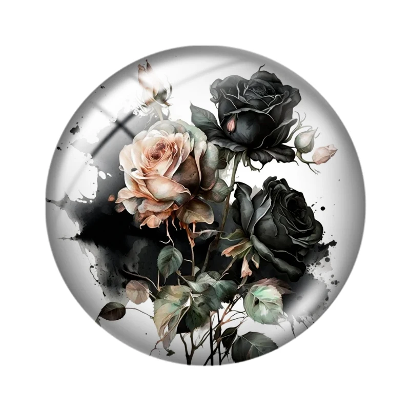Watercolor Painting roses colorful 10pcs 12mm/16mm/18mm/25mm Round Photo Glass Cabochon Demo Flat Back Making findings