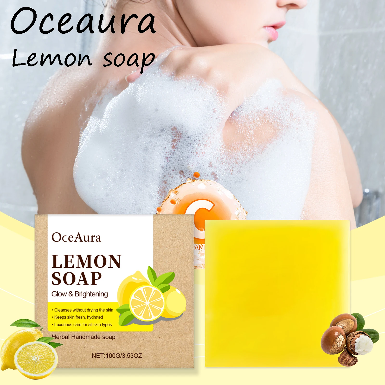 

Oceaura Лимонное мыло для купания, ежедневная очистка тела, грязи, мягкое увлажняющее мыло с контролем жирности, освежающее прочное мыло с фруктовым ароматом