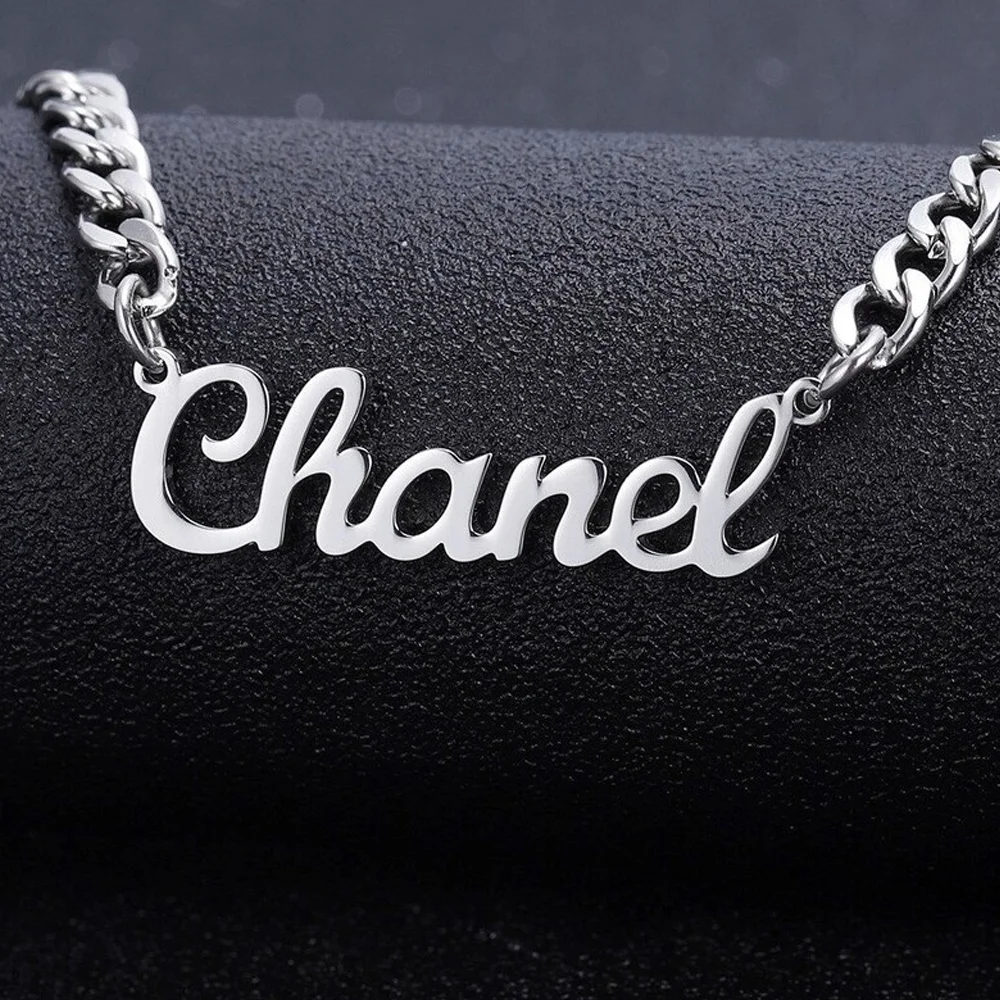 

Stainless Steel 18k Gold Plated 3mm Wide Cuban Link Chain Necklace Custom Baby Any Name Pendant Necklace For Men Women