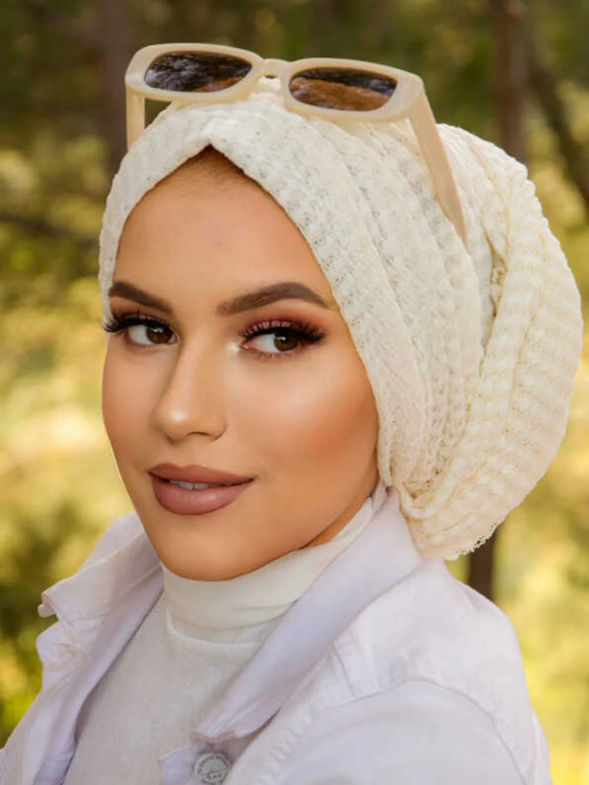 Gathered Wrap Bonnet, Stoned Tulle Lace Turban Scarf Hijab Clothing Muslim Fashion Casual Shawl Modern and Stylish Women 60111