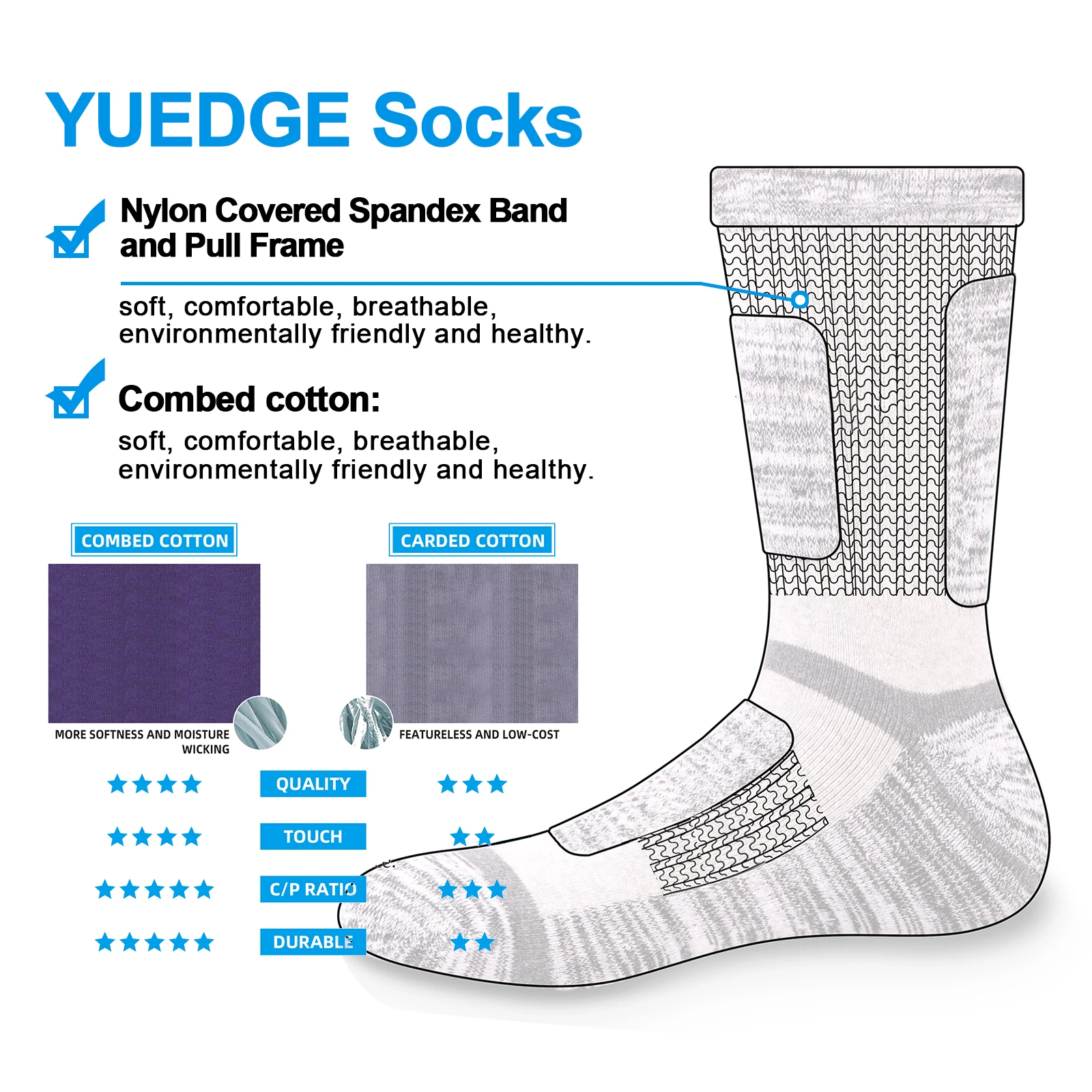 YUEDGE Mens Moisture Wicking Cushioned Thick Sports Athletic Crew Socks Mid Calf Walking Hiking Socks for Men Size 37-44/44-46EU