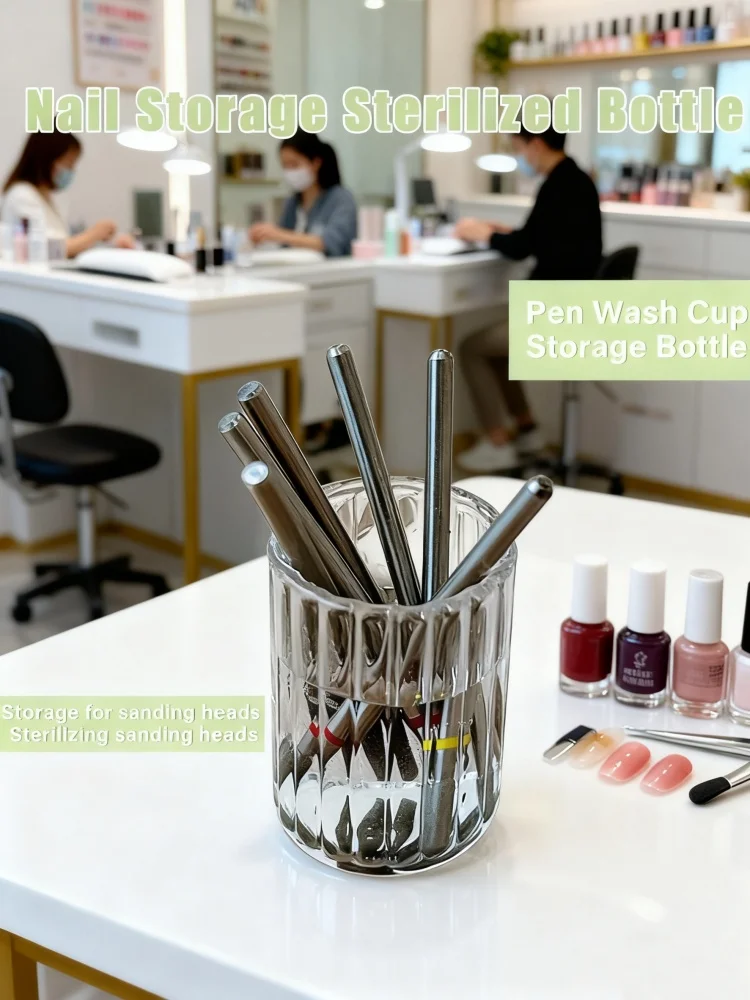 1/2 Stück Glas-Nagelaufbewahrungsflasche, sterilisiert, multifunktionaler Nagelbohrerhalter, Reinigungsbecher für die Desinfektion von Maniküre-Werkzeugen – Detail 7