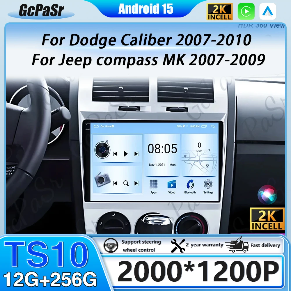 Android 16 coche para Dodge Caliber 2007-2010 para Jeep compass MK 2007-2009 Radio estéreo inalámbrica Carplay Android Auto Radio estéreo