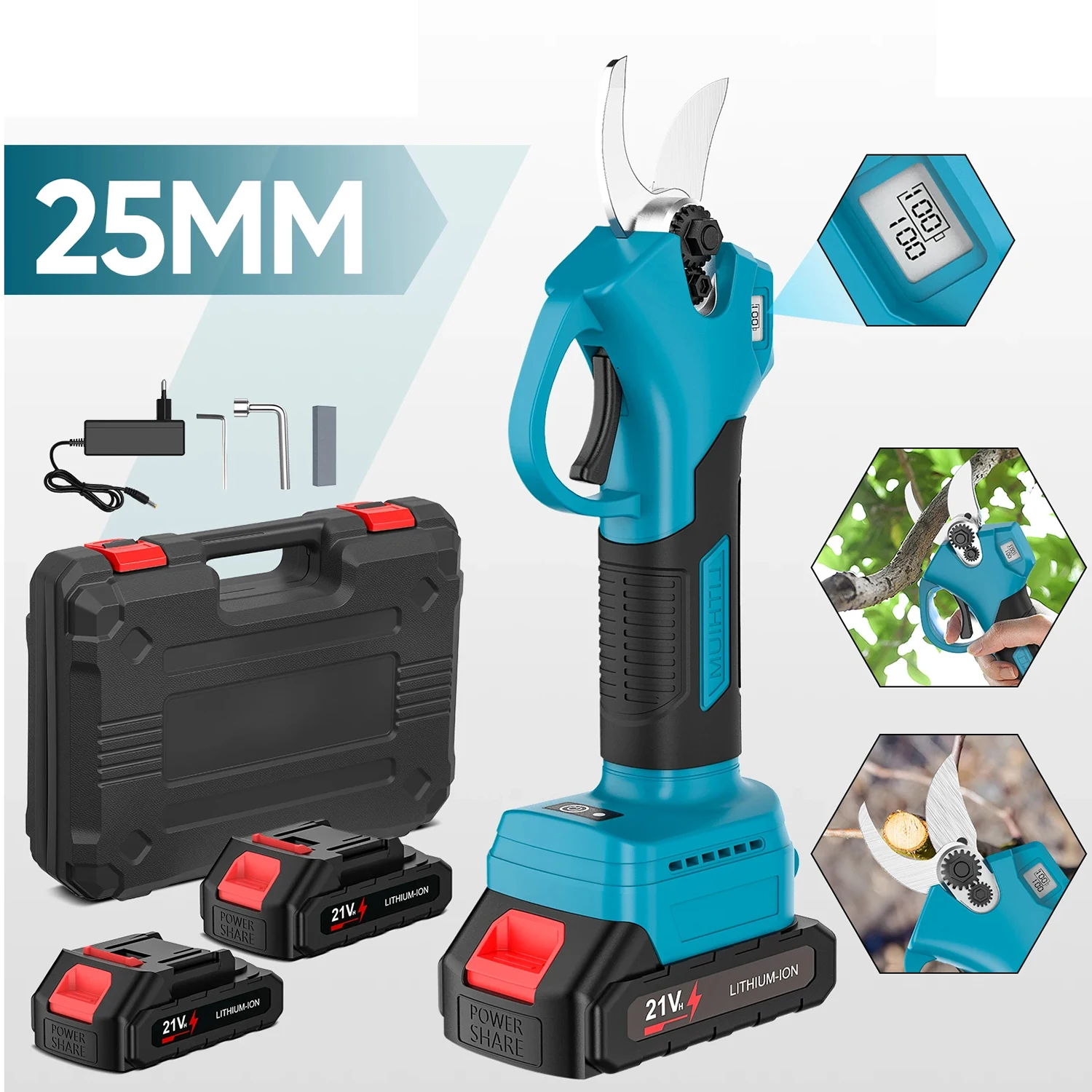 2,5m Teleskop-Astsäge 6 Zoll Elektrische Kettensäge & 25mm Bürstenlose Elektrische Gartenschere Kabelloses Gartenpflegewerkzeug 2-in-1 Hochastsäge für Makita 21V Akku