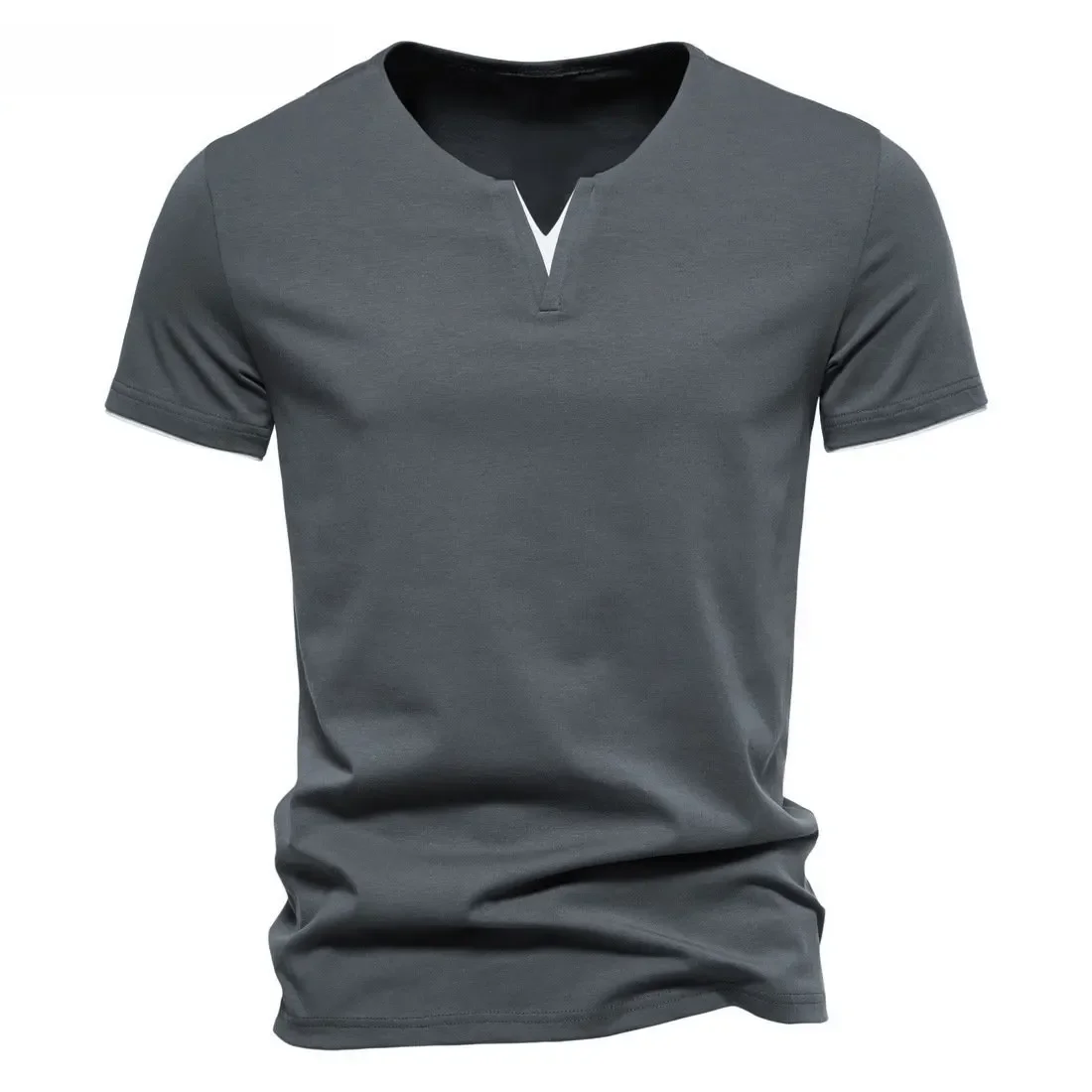 Męskie koszule Henley z krótkim rękawem Casual Cotton Slim Fit Basic Summer V Neck T-Shirt — zdjęcie 2