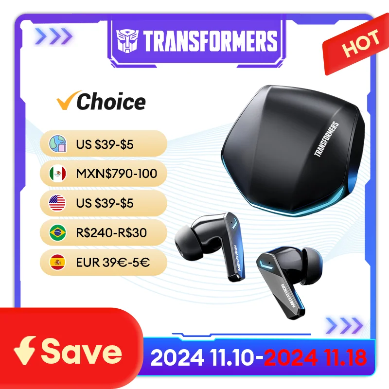 TRANSFORMERS TF-T10 Pro Max × GM2 Pro TWS Bluetooth Earphones Noise Reduction Headphones Gaming Music Dual Mode Choice Earbuds