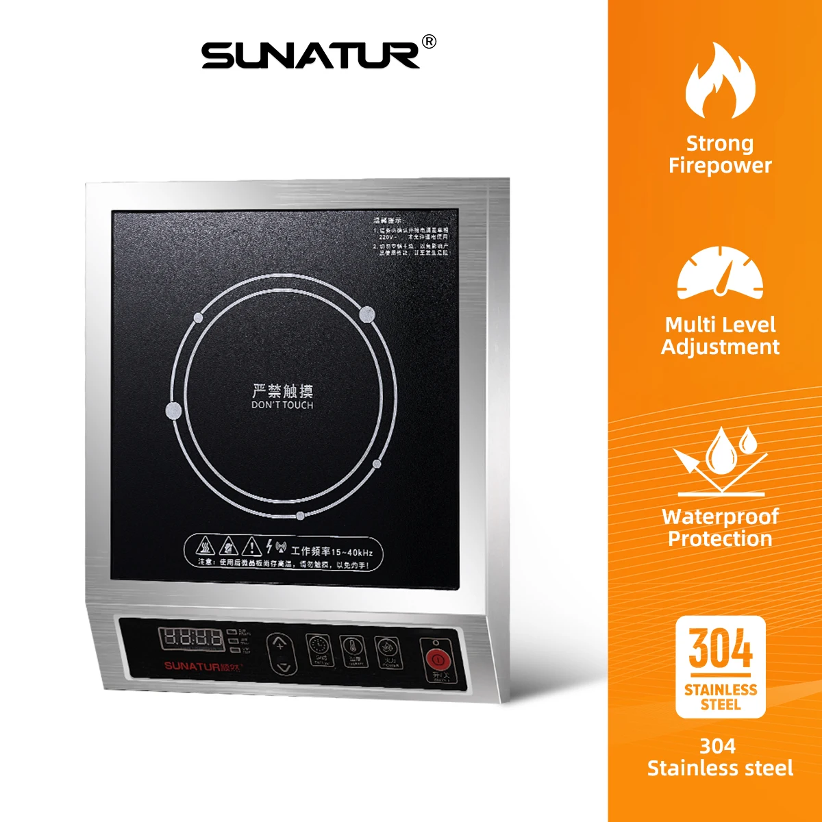 SUNATUR Fogões de Indução 3500W Fogão 2 Buracos Elétrico Portátil Placa Circular Eletrodoméstico de Cozinha Série Comercial LC-L6