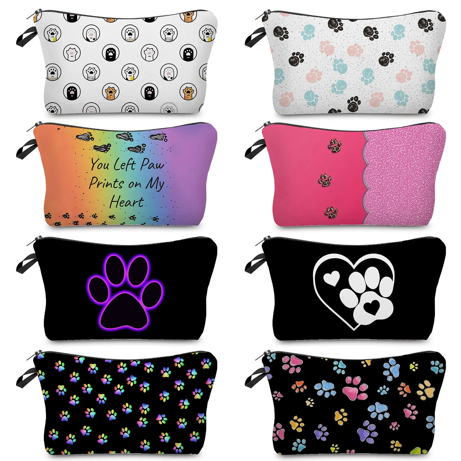 Bolsa de cosméticos con estampado de pata de Animal de dibujos animados para mujer, bolsa de lápices para niña, Kit de aseo de viaje portátil,