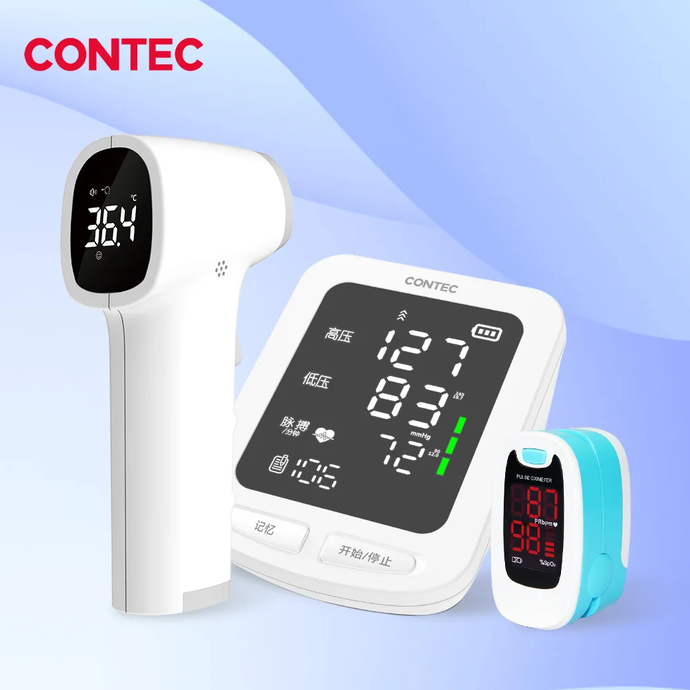 

CONTEC Portable Arm Automatic Digital Blood Pressure Monitor FingerTip Pulse Oximeter&Non-Contact Infrared Forehead Thermometer