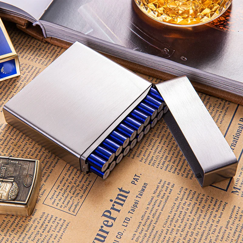 Men\'s Business Cigarette Case Metal Silver Stainless Steel Cigarette Box Holder Smoking Tobacco Accessories Man Gift