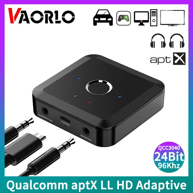 VAORLO 2 IN 1 Bluetooth 5.2ตัวรับสัญญาณ24Bit 96Khz 3.5มม.AUX AptX Adaptive LL HD ตัวรับสัญญาณ WiFi สำหรับ TV PC