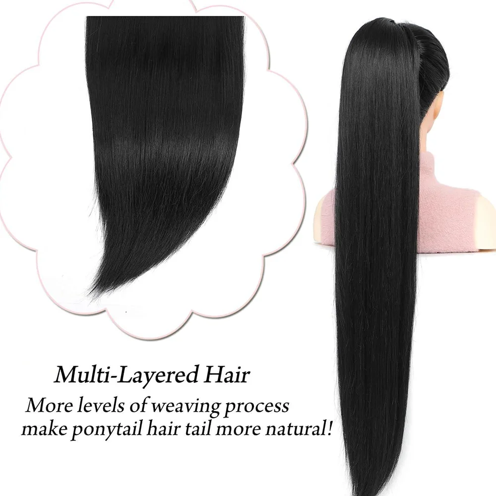 مستقيم الرباط ذيل حصان البرازيلي عذراء الشعر البشري 100٪ شعر الإنسان # 1B ذيل حصان شعر أسود طبيعي