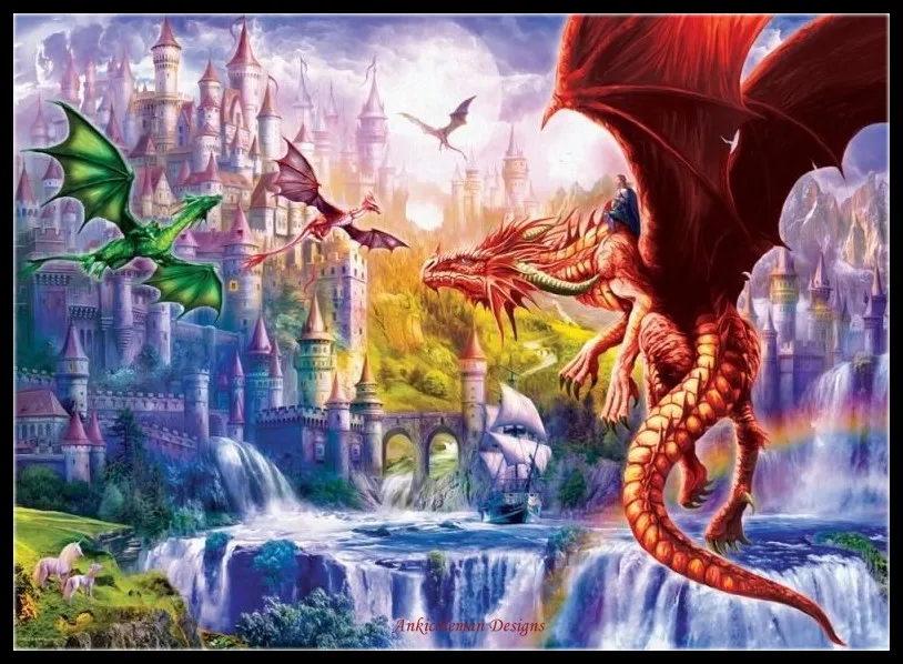 

Dragon Kingdom - Counted Cross Stitch Kits - DIY Handmade Needlework Embroidery 14 CT Aida Sets DMC Color