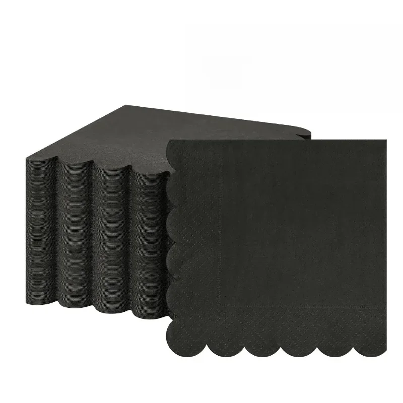 50-100 pièces serviettes festonnées noires serviettes de cocktail 2 plis serviettes jetables pour anniversaire mariage dîner fournitures de fête 5x5 pouces