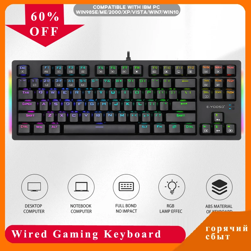 

K620 Mini Mechanical Gaming Keyboard 87 Keys 61 Keys Blue Brown Red Switch RGB Backlit Keyboards Wired Compact PC Gamer Keyboard