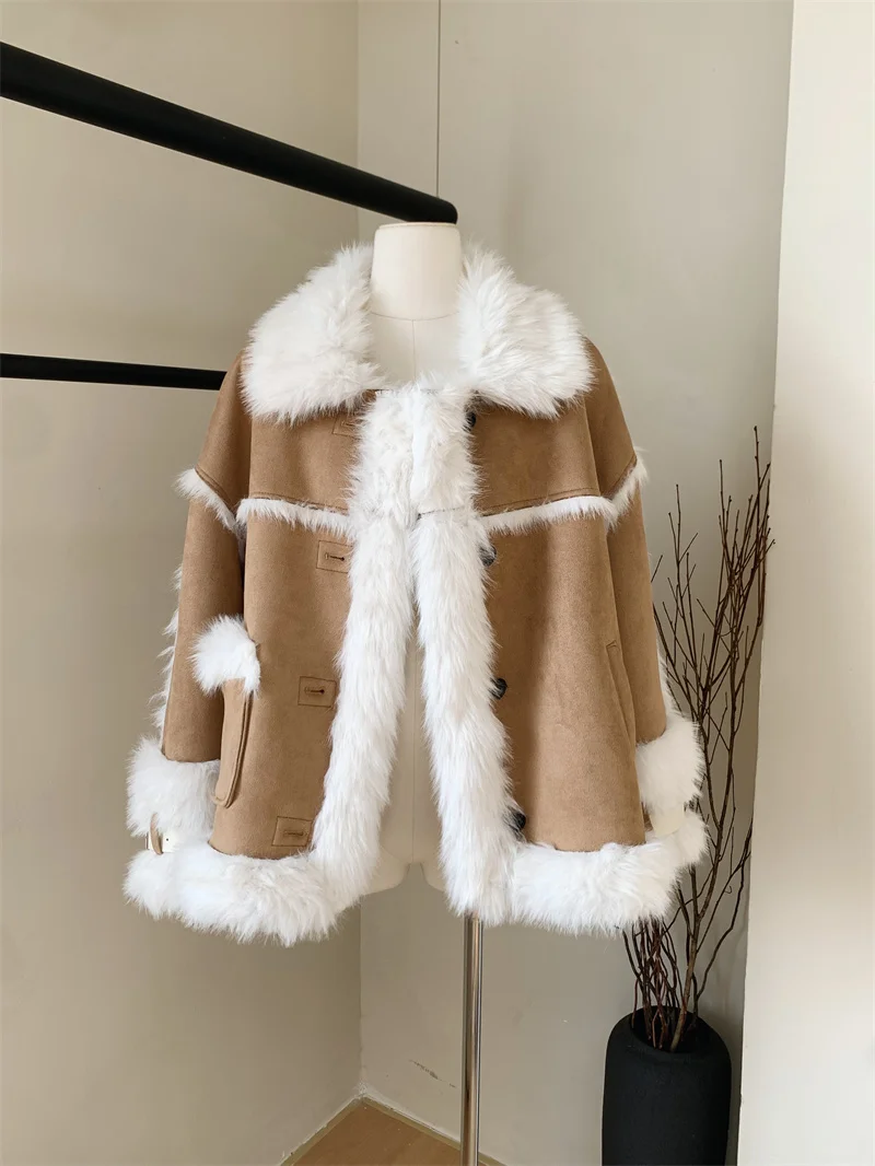 Winter Vintage Thermal Fur Patchwork Women's Coats Autumn and Winter New Casual Super Thick Aesthetic Vintage Jacket For Women