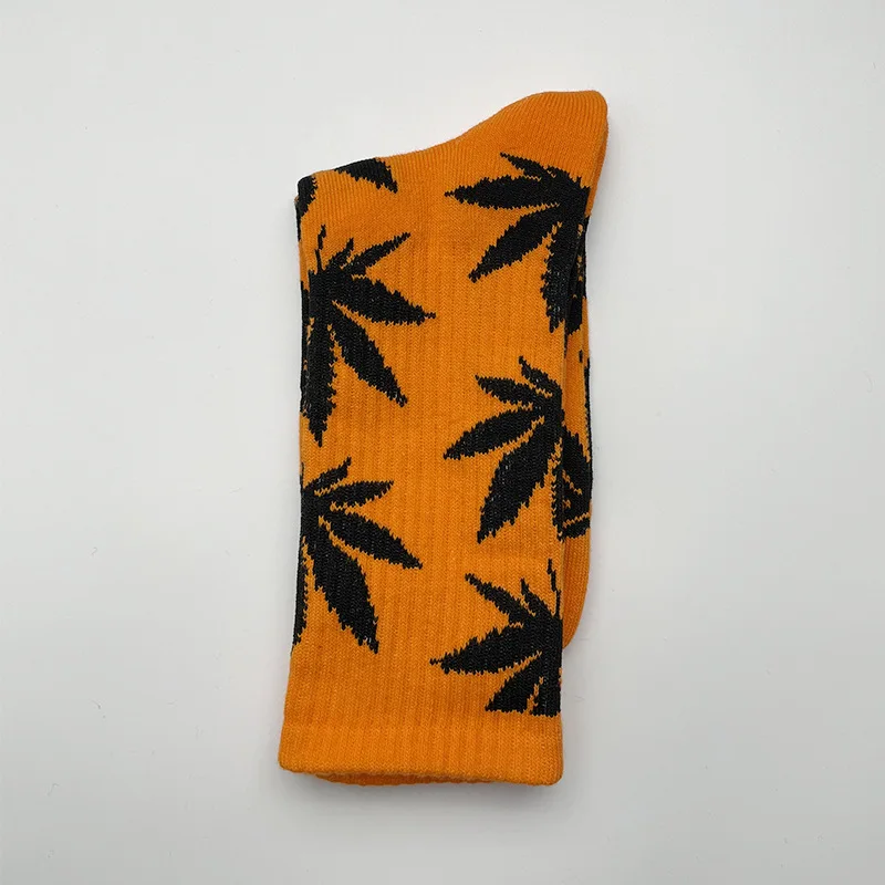 DONG AI 1 Pairs Funny Skateboard Socks Hemp Meias Happy Maple Leaf Sokken Cotton Weed Couple Trendy Street Style Harajuku Sox