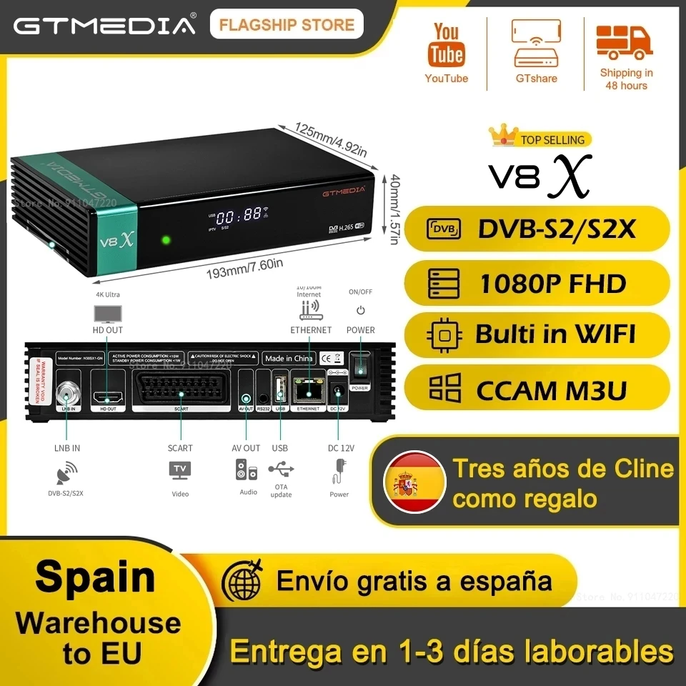 GTMEDIA-Récepteur satellite avec Wi-Fi intégré, prend en charge TNTLDSmart, V8X H.264, décodeur DVB ltS2X