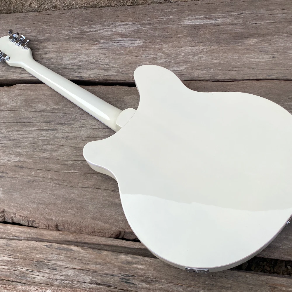 In Stock 12 String Semi Hollow Body Cream White Electric Guitar, Trapeze Tailpiece, Rosewood Fretboard, High Quality Guitarra