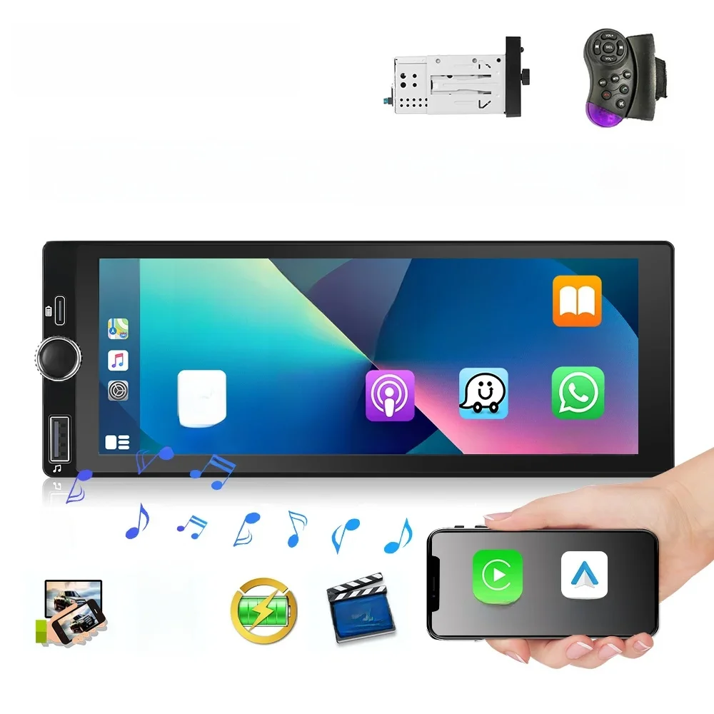 Leekooluu 1 Din 6.86 "Hd Universele Auto Mp5 Speler Bluetooth Fm Radio Ontvanger Draadloze Carplay Android Auto Multimedia Video Usb - afbeelding 2