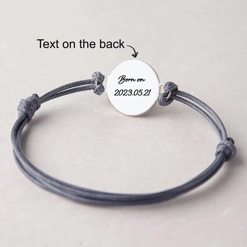 Aangepaste verstelbare touw armband graveren hond dier foto gepersonaliseerde roestvrijstalen ronde plaat armband souvenir cadeau