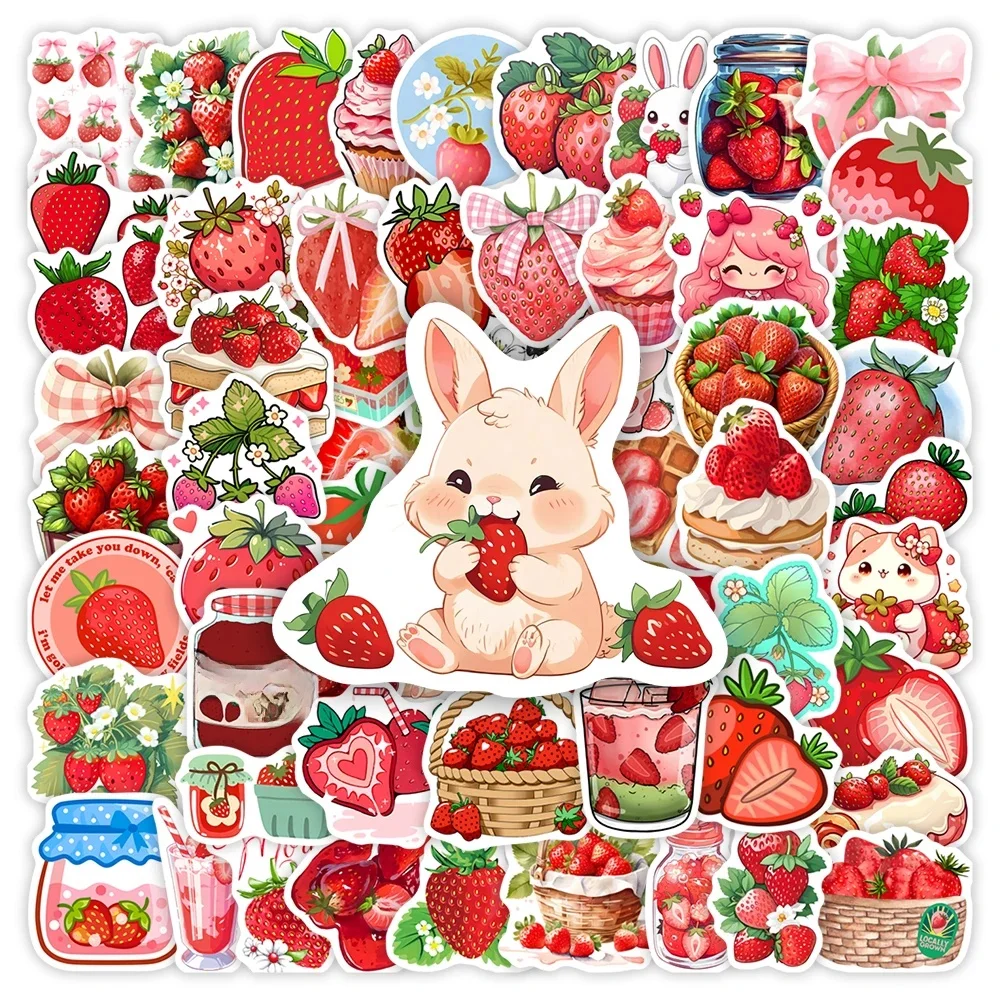 Autocollants esthétiques de fraises, joli dessin animé, jouets de bricolage, cadeau, décalcomanie décorative pour Scrapbook, journaux indésirables, bouteille d'ordinateur portable, étanche