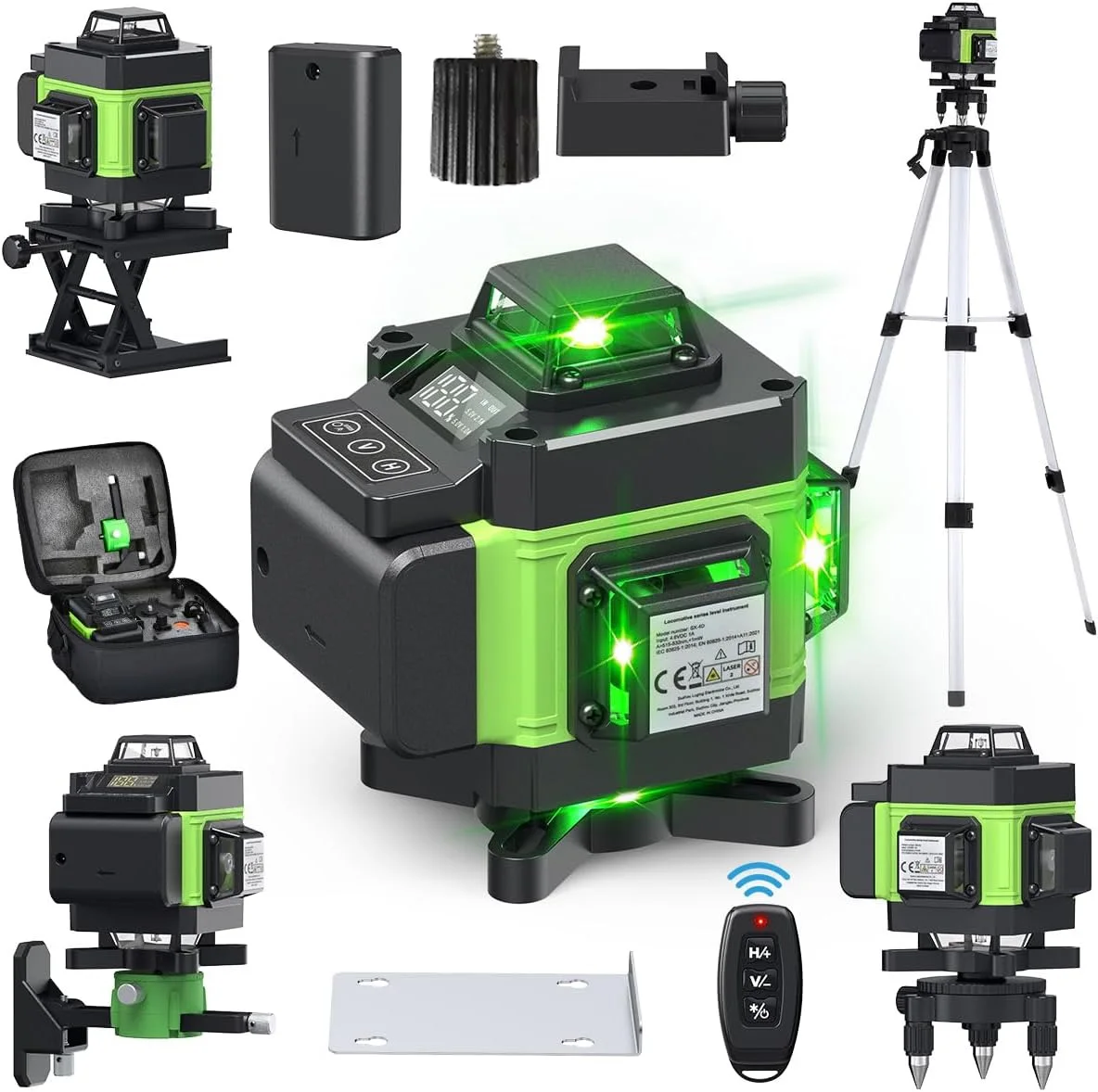Professionelle 16-Linien-4D-Laser-Wasserwaage, automatisch, 360° °   Horizontale und vertikale Stromleitungen, Laser-Nivelliergeräte, Leistungsanzeige, grüner Strahl
