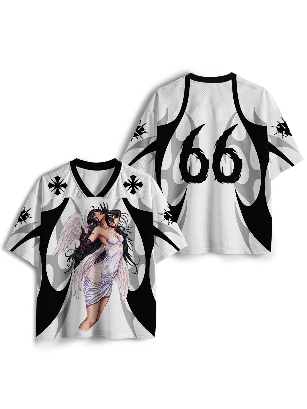 Y2K Millennium Hot Girl Shirt Children's Adult Gradient Gothic Angel Series 3D Mesh Loose V-neck Short sleeved Top