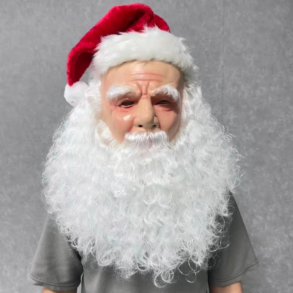Christmas Old Man Masks Santa Claus Beard Cover Funny Latex Full Head Decorative Christmas Costume Party Props