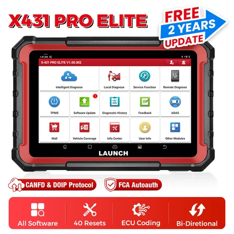 Диагностический сканер LAUNCH X431 PRO ELITE 8 дюймов для автомобилей, OBD/OBD2, CAN FD/DOIP, кодирование ЭБУ, двунаправленная связь, аналог CRP919E BT