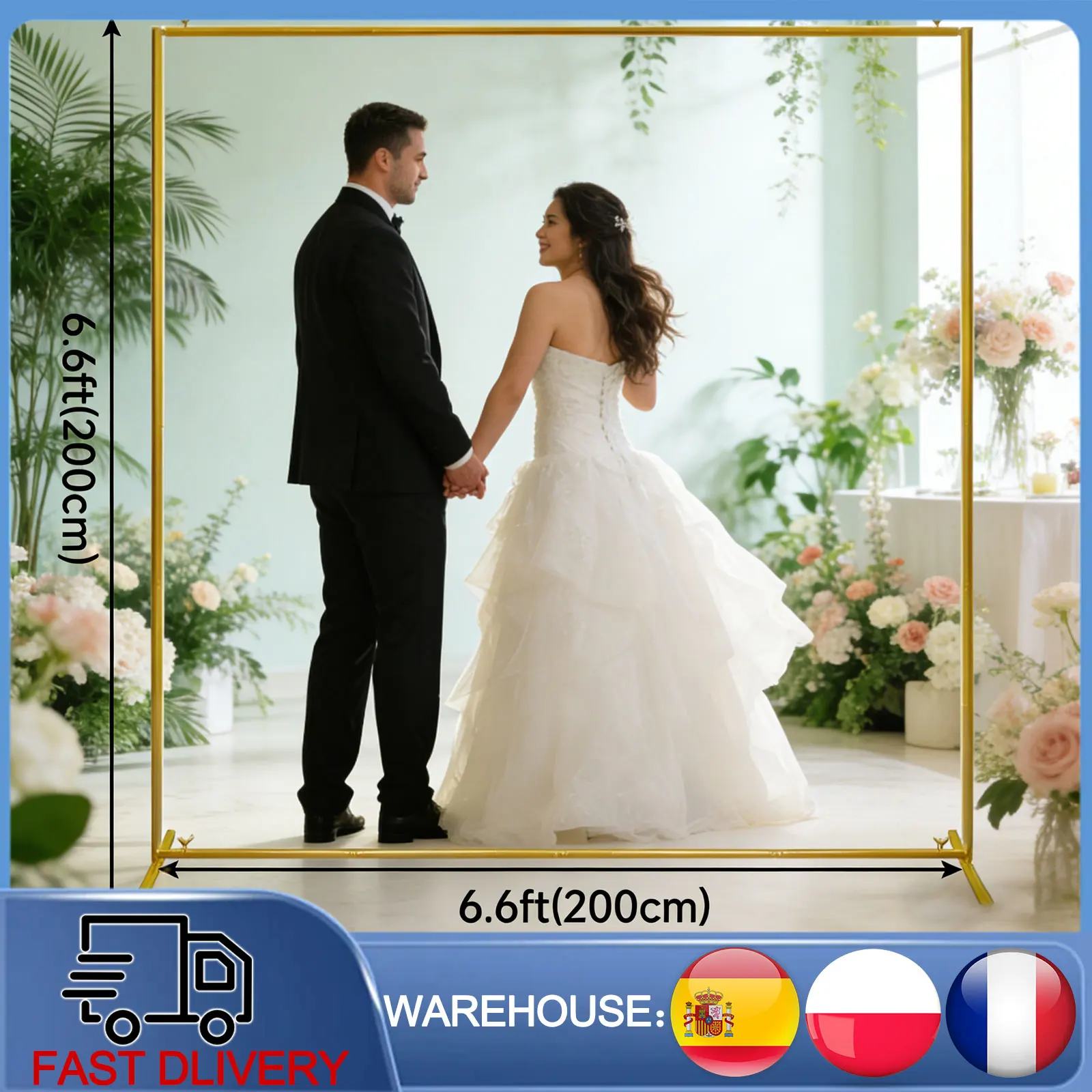 Arche de mariage carrée dorée – Support métallique pour ballons, idéal pour cérémonies, anniversaires, jardins extérieurs et baby showers