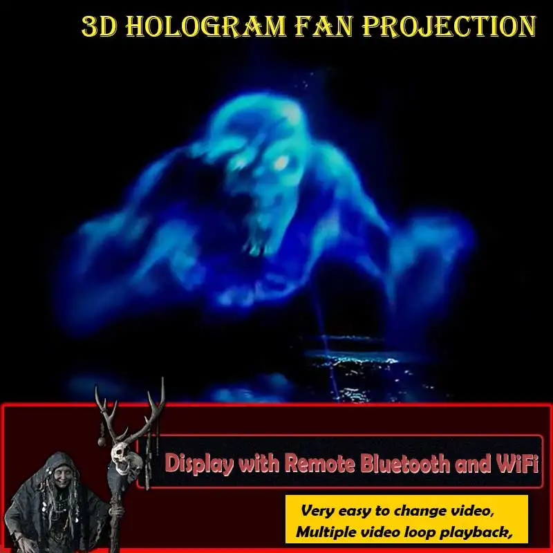 

3D Hologram Fan monster projection 16.53Inch bars party displays cool decorations for Halloween escape room 8G USB flash drive