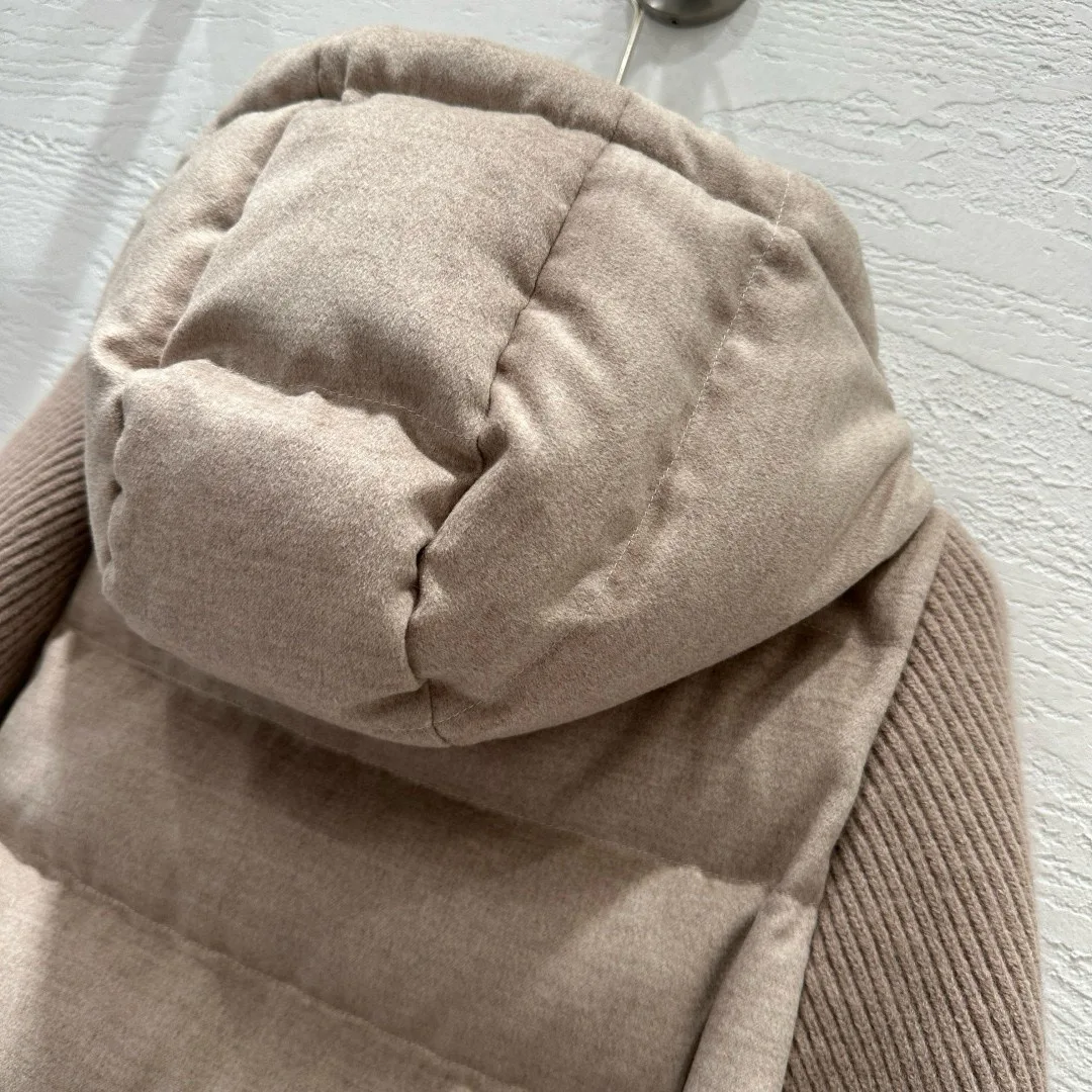 เสื้อโค้ทขนเป็ดแคชเมียร์แบบมีฮู้ดซิปสไตล์ลำลองสำหรับฤดูใบไม้ร่วง-ฤดูหนาว